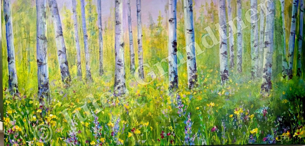 Aspen Meadow — original painting by Julie Grundtner, Evergreen, Colorado