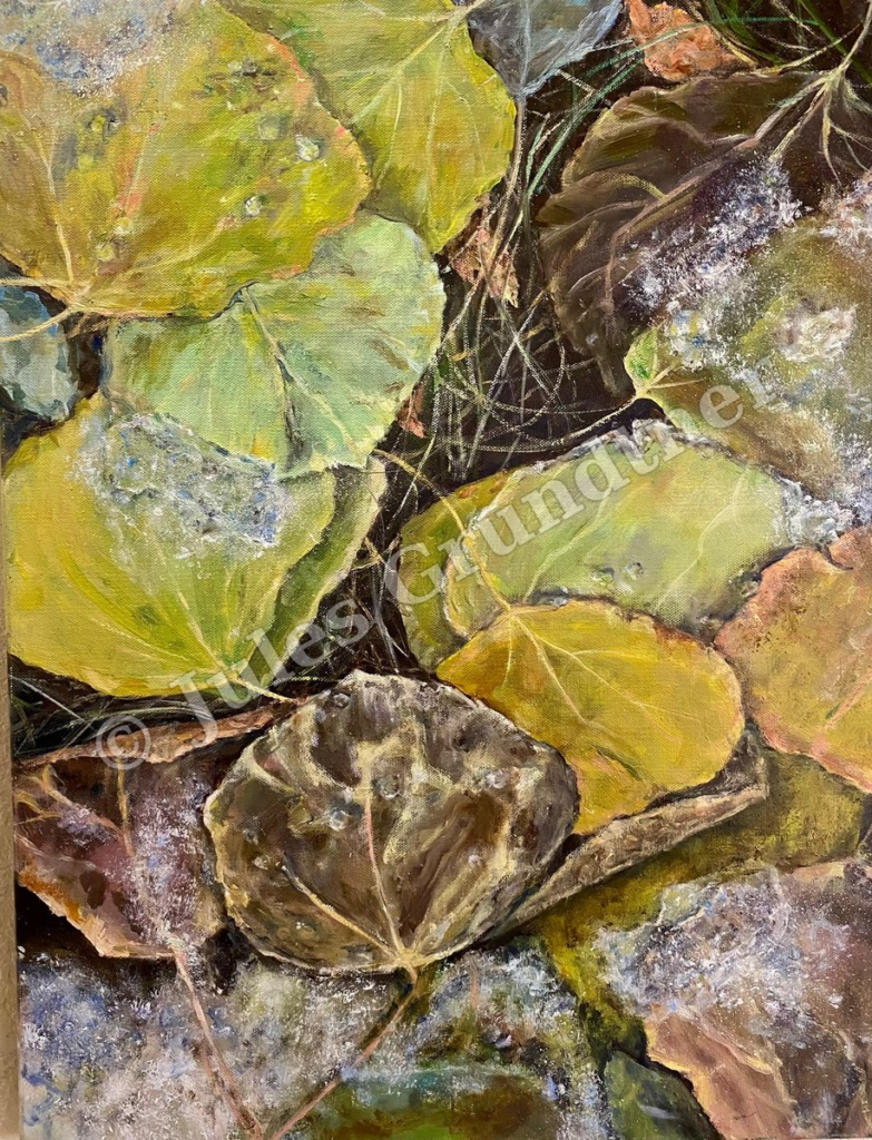 Frosty Aspen Leaves — original painting by Julie Grundtner, Evergreen, Colorado