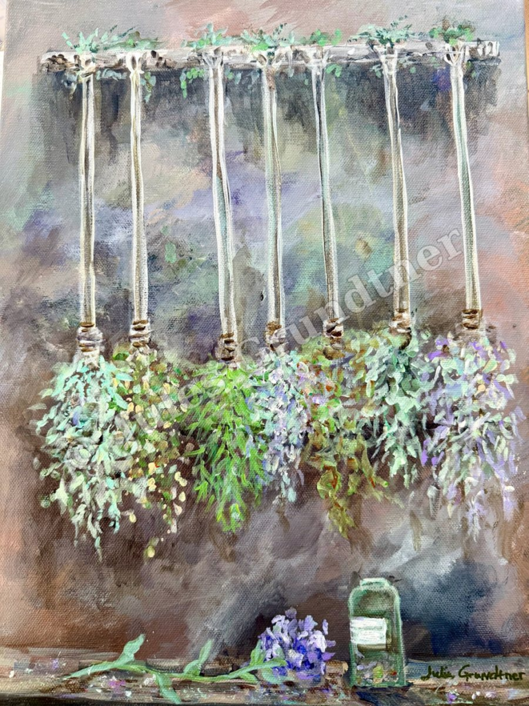 Hanging Herbs — original painting by Julie Grundtner, Evergreen, Colorado