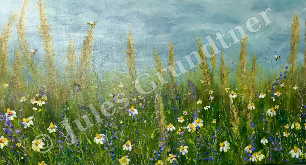 Wildflowers and Bees — original painting by Julie Grundtner, Evergreen, Colorado